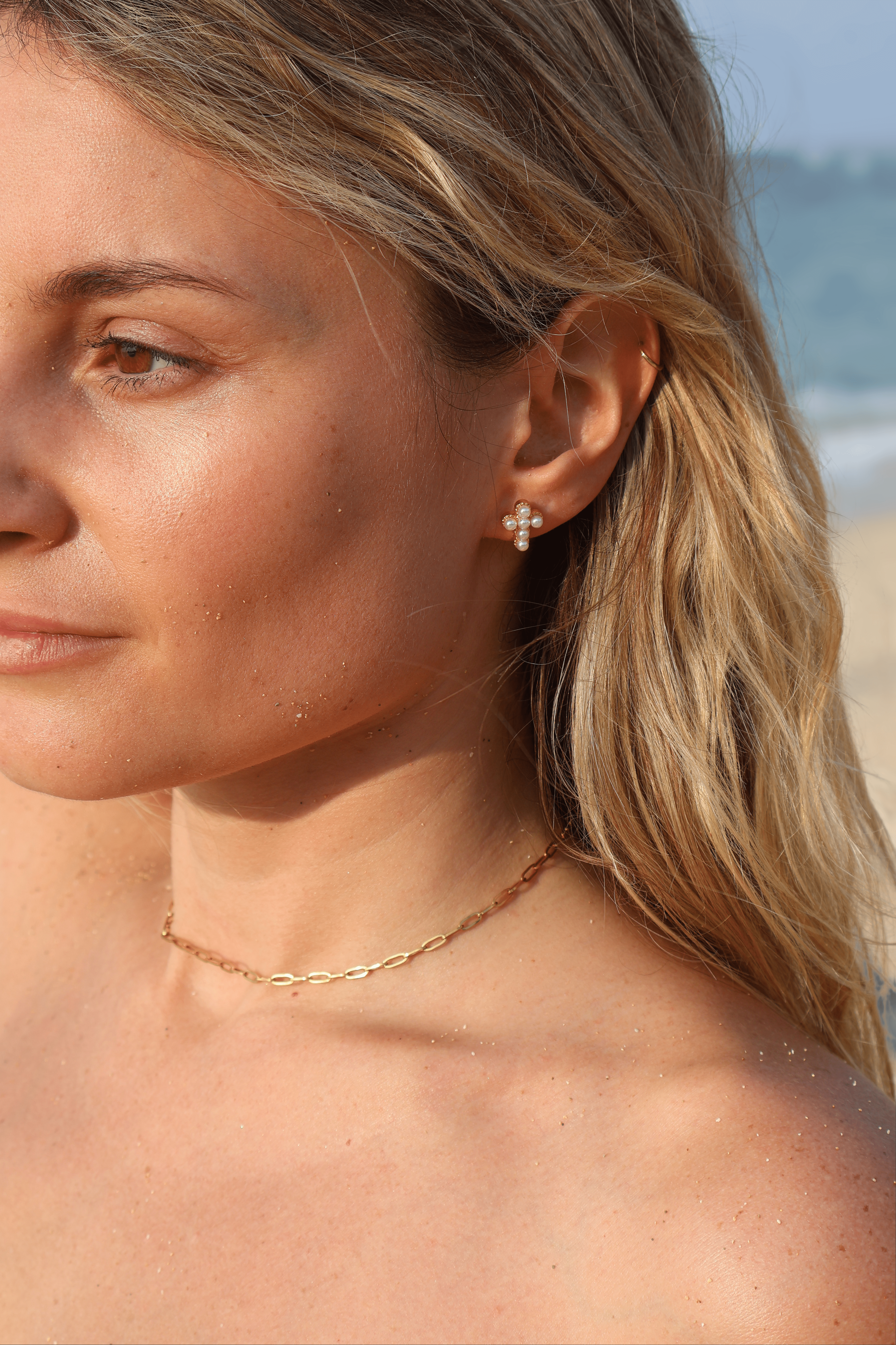 Catalina Cross Pearl Studs