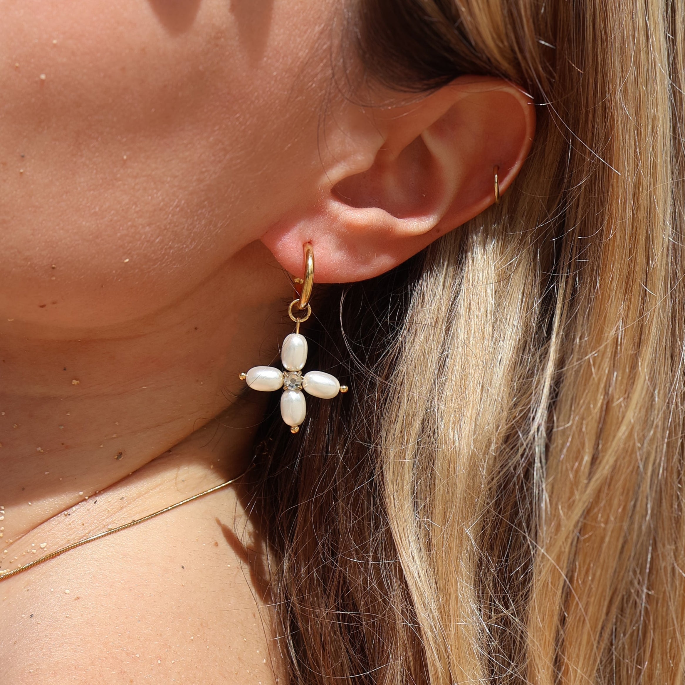 Venus Pearl Cross Earrings