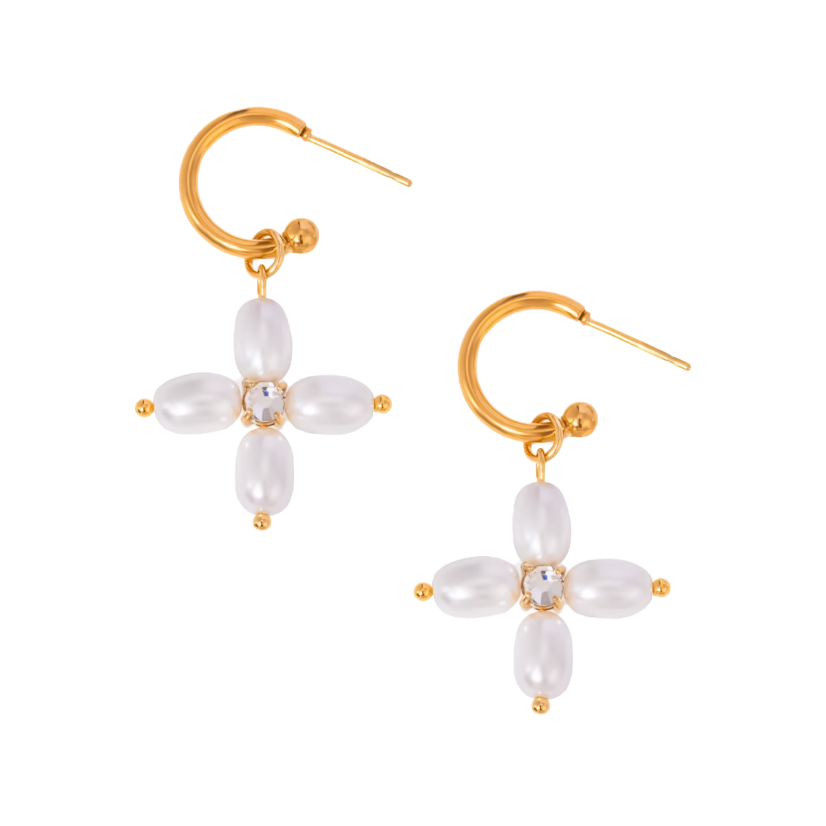 Venus Pearl Cross Earrings