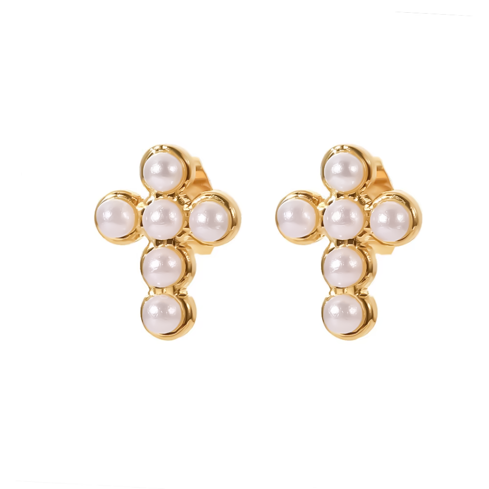 Catalina Cross Pearl Studs